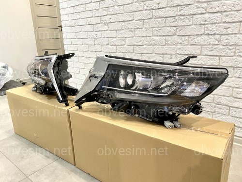 Фары Full Led Toyota Land Cruiser Prado 150 рестайлинг 2018+ (левая+правая) взамен галогена, в комплекте с ресницами