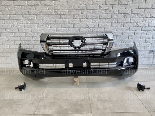 Бампер в сборе Toyota Land Cruiser 200 2007-2015 в стиле рестайлинг 2016+  цвет черный 202