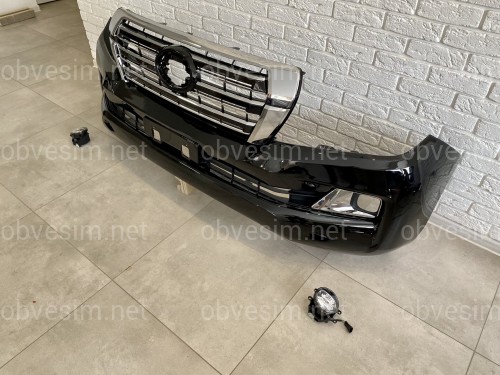 Бампер в сборе Toyota Land Cruiser 200 2007-2015 в стиле рестайлинг 2016+  цвет черный 202