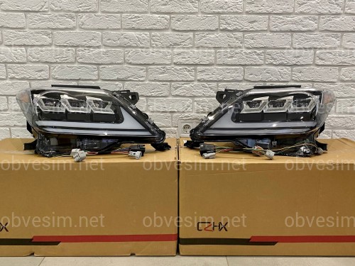 Фары Full LED 3 линзы Lexus LX 570 2012-2015 в стиле рестайлинг 2016