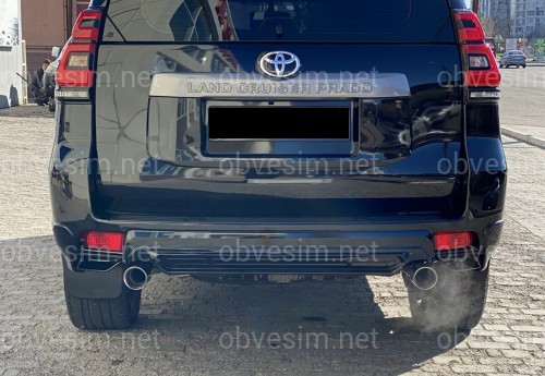 Юбка заднего бампера TRD Toyota Land Cruiser Prado 150 2017-2022 цвет черный (боковые углы + центр вставка) 3 части