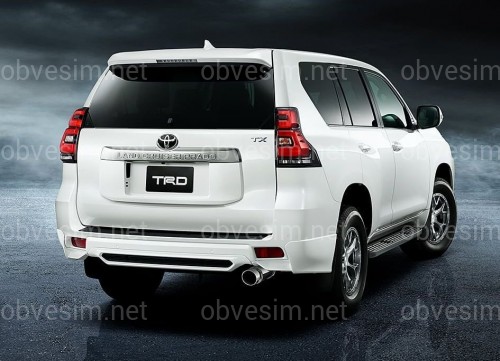 Юбка заднего бампера TRD Toyota Land Cruiser Prado 150 2017-2022 цвет черный (боковые углы + центр вставка) 3 части