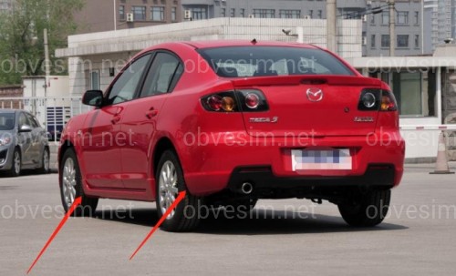 Брызговики Mazda 3 СЕДАН С ПОРОГАМИ  2006-2008, комплект 4шт.
