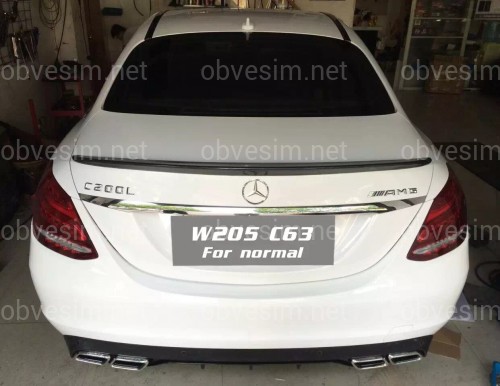 Накладка заднего бампера черная  (диффузор) в стиле AMG C63 Mercedes C-Class W205 2015-2021 к обычному бамперу