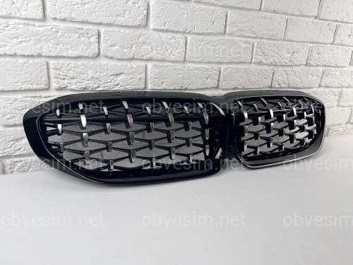 Решетка радиатора Diamond BMW 3 Series G20 G21 2019-2022 черная с хромом