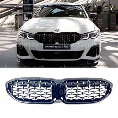 Решетка радиатора Diamond BMW 3 Series G20 G21 2019-2022 черная с хромом