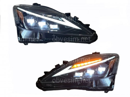 Фары Full LED 3 линзы в стиле 2021+ для Lexus IS 2005-2012