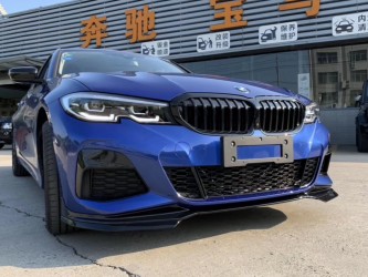 Накладка переднего бампера юбка M performance BMW 3 series  G20 G21 2018-2022 абс пластик, черный глянец