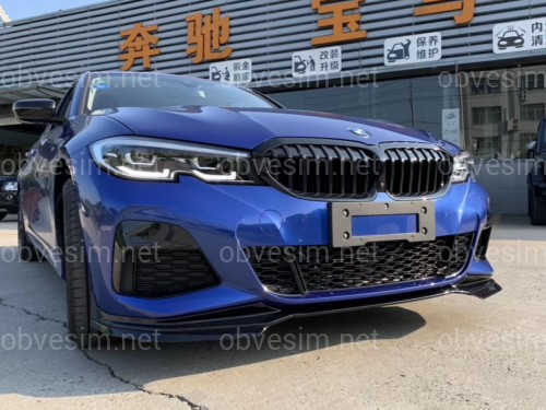 Накладка переднего бампера юбка M performance BMW 3 series  G20 G21 2018-2022 абс пластик, черный глянец