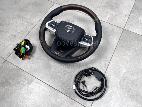 Руль с подогревом с темным деревом в сборе Toyota Land Cruiser 200 / Prado 150 в стиле LC 300 GR