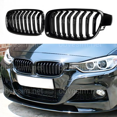 Решетка радиатора ноздри M performance BMW 3 series F30 F31 черный глянец 2шт.