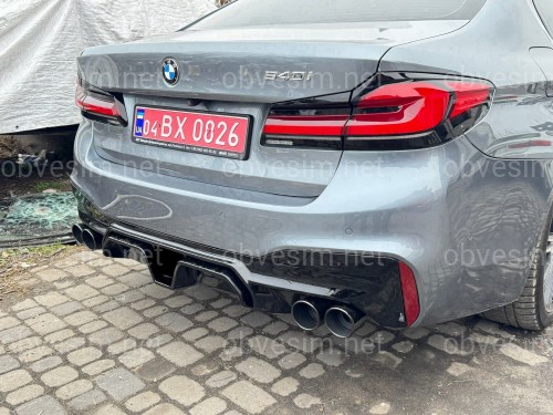 Диффузор накладка заднего бампера Competition style BMW 5 series G30 2017-2023 черный глянец