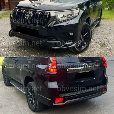 Обвес ONYX BLACK Toyota Land Cruiser Prado 150 2018-2023 цвет черный 202, юбка передняя, задняя, накладки птф