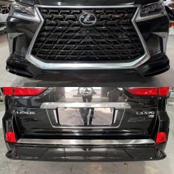 Комплект обвеса Lexus LX570 2015-2022 стиль 2021  (юбка передняя и задняя, решетка) ЦВЕТ ЧЕРНЫЙ 218