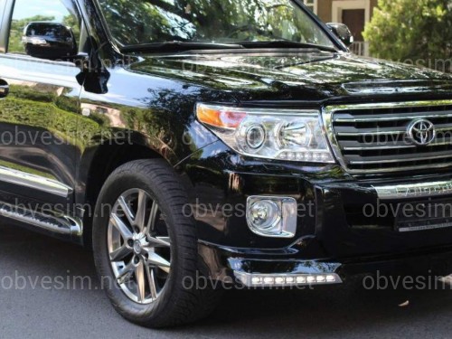 Юбка переднего бампера Urban Sport с диодами Land Cruiser 200 рестайлинг  2012+, цвет черный 202