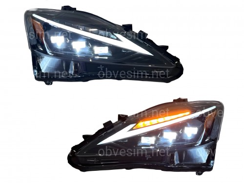 Фары Full LED 3 линзы в стиле 2021+ для Lexus IS 2005-2012