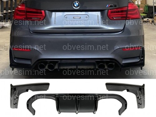 Накладка заднего бампера диффузор M-Vorsteiner к бамперу M3 для BMW 3 series F30 2012-2018, цвет черный глянец