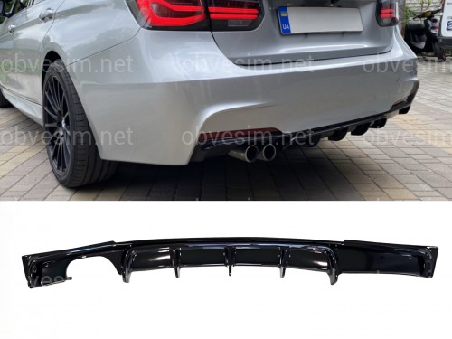Диффузор накладка заднего бампера M-Performance BMW 3 series F30 2012-2018 под одну двойную выхлопную трубу ГЛЯНЦЕВЫЙ 00----