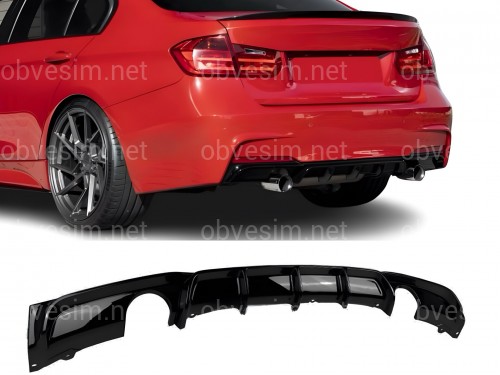Диффузор накладка заднего бампера M-Performance BMW 3 series F30 2012-2018 под две одинарные выхлопные трубы ГЛЯНЦЕВЫЙ 0---0