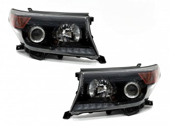 Фары рестайлинг Toyota Land Cruiser 200 2007- 2015 BROWNSTONE черные 2007-2015 2шт.