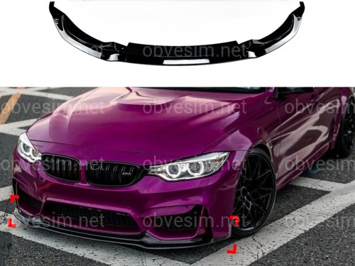 Юбка переднего бампера BMW M4 F81 F82 F83 абс пластик, черный глянец