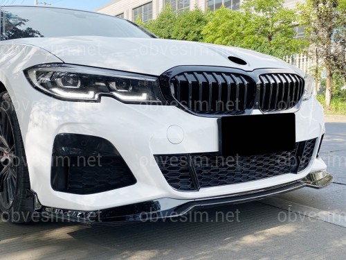 Накладка переднего бампера M-Performance BMW 3 series G20 G21 2018-2022 ABS пластик, цвет черный глянец