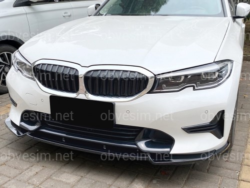 Накладка переднего бампера BMW 3 series G20 G21 2018-2022 ABS пластик, цвет черный глянец