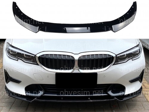 Накладка переднего бампера BMW 3 series G20 G21 2018-2022 ABS пластик, цвет черный глянец