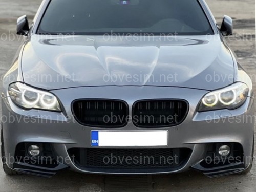 Клыки переднего бампера M performance BMW 5 series F10 F11 2010-2016 ABS пластик, цвет черный глянец