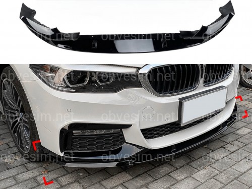 Юбка накладка переднего бампера юбка M performance BMW 5 series G30 G31 2016-2020 ABS пластик, черный глянец