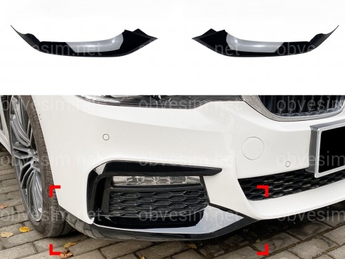 Клыки переднего бампера M performance BMW 5 series G30 G31 2016-2020 ABS пластик, черный глянец