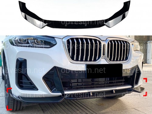 Юбка накладка переднего бампера M Performance X3 G01 / X4 G02 LCI 2022-2024, ABS пластик цвет черный глянец