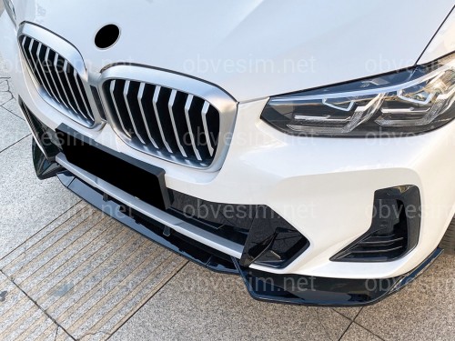 Юбка накладка переднего бампера M Performance X3 G01 / X4 G02 LCI 2022-2024, ABS пластик цвет черный глянец