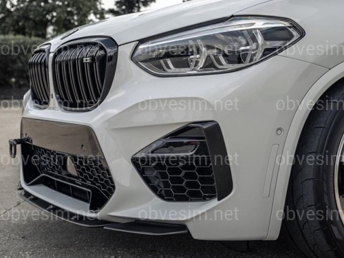 Юбка накладка переднего бампера X3M F97 / X4M F98 2018-2021, ABS пластик цвет черный глянец