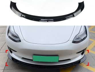 Юбка накладка переднего бампера Maxton Design для Tesla Model 3 2017-2024 ABS пластик, цвет черный глянец