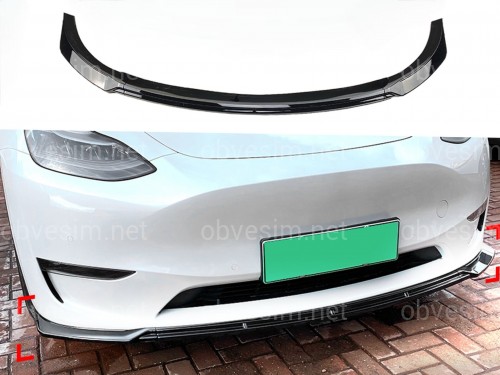 Накладка переднего бампера Maxton Design для Tesla Model Y 2020-2024 ABS пластик, цвет черный глянец