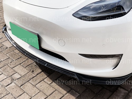 Накладка переднего бампера Maxton Design для Tesla Model Y 2020-2024 ABS пластик, цвет черный глянец