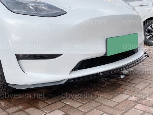 Накладка переднего бампера Maxton Design для Tesla Model Y 2020-2024 ABS пластик, цвет черный глянец
