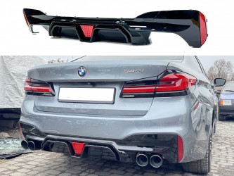 Диффузор накладка заднего бампера со стопом Competition style BMW 5 series G30 2017-2023 черный глянец