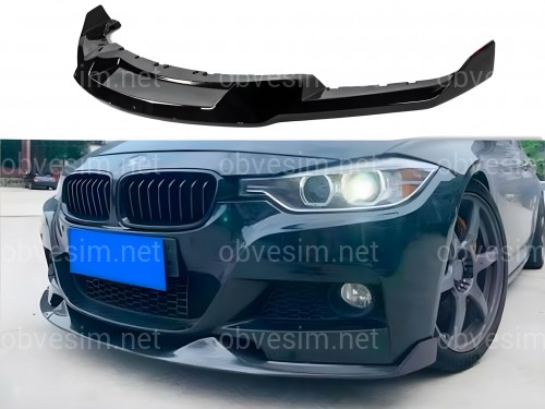 Юбка переднего бампера MAD LIP F30 F31 2012-2018 к бамперу м пакет, цвет черный глянец