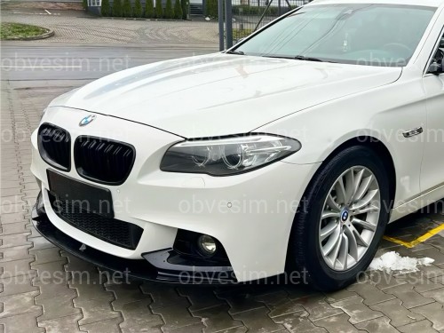 Накладка переднего бампера юбка M performance BMW 5 series F10 F11 2010-2016 абс пластик, черный глянец