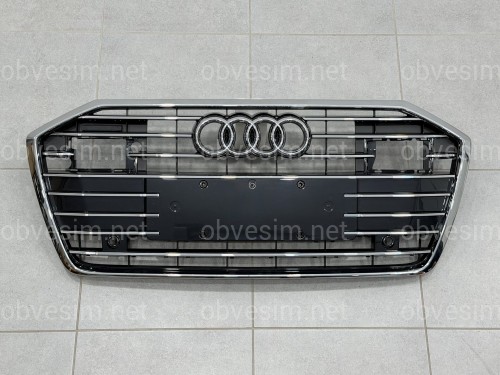 Решетка радиатора ПОД РАДАРЫ Audi A6 C8 2018+ темно-серая с хромом