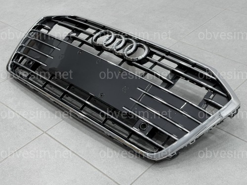 Решетка радиатора ПОД РАДАРЫ Audi A6 C8 2018+ темно-серая с хромом