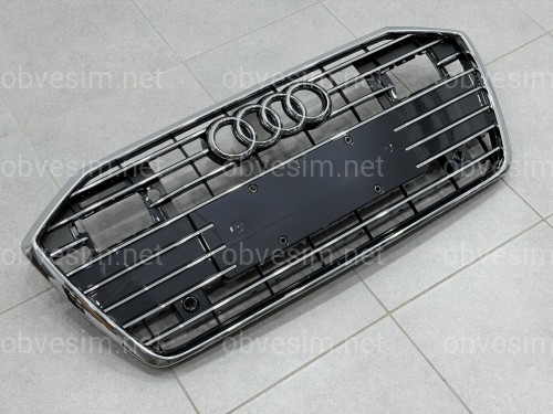 Решетка радиатора ПОД РАДАРЫ Audi A6 C8 2018+ темно-серая с хромом
