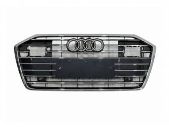 Решетка радиатора ПОД РАДАРЫ Audi A6 C8 2018+ темно-серая с хромом