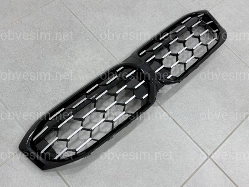 Решетка радиатора соты Black / Silver BMW 3 series G20 G21 рестайлинг 2022+ 51135A357F9 без камеры