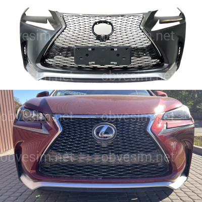 Бампер передний F-Sport Lexus NX 2014-2016 (бампер, юбка, решетка, хром)