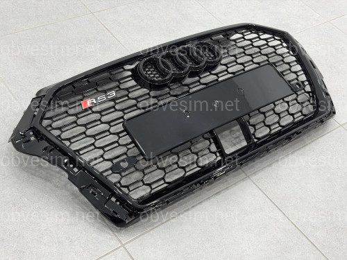 Решетка радиатора стиль RS3 BLACK ПОД РАДАР для Audi A3 2017-2020