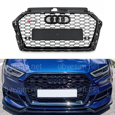 Решетка радиатора стиль RS3 BLACK для Audi A3 2017-2020