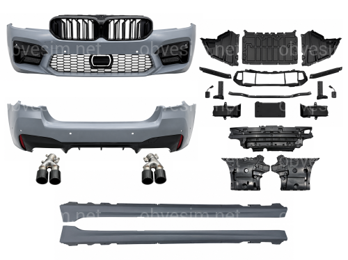 Комплект обвеса M5 F90 LCI BMW 5 series G30 2020+ (передний / задний бампер, пороги, насадки на труби, жалюзи, ноздри)